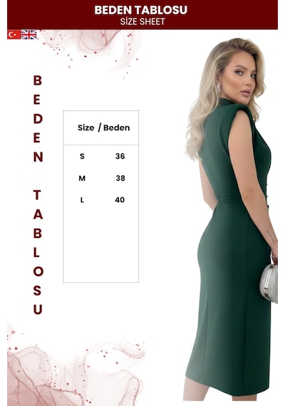 Kadın Broş Detaylı Balıkçı Yaka Elbise Yeşil