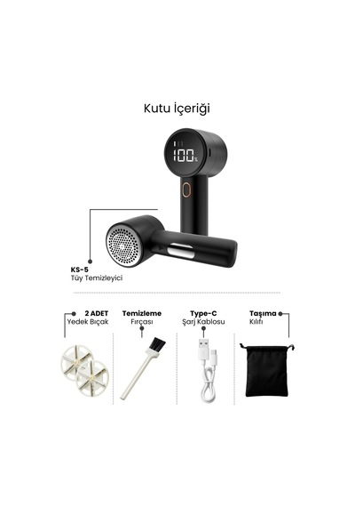 Yeni Nesil Şarjlı Tüy Toplayıcı Tiftik Temizleyici- 3 Mod,1200 Mah 2 Adet Bıçak Ve Kılıf Hediye Çok Renkli