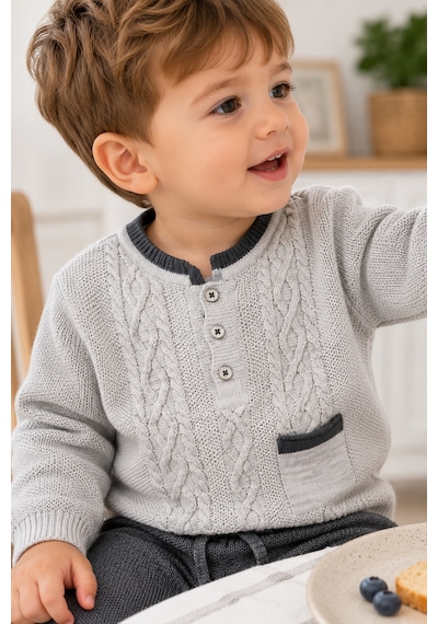 Babyhola Erkek Bebek Triko Kazak Pantolon Takım 23124 Gri