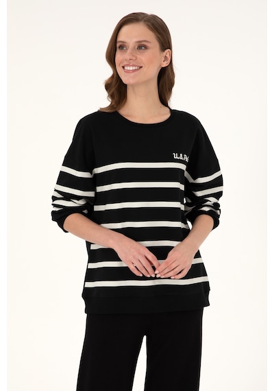 U.S. Polo Assn. Kadın Siyah Çizgili Bisiklet Yaka Sweatshirt 50297279-VR046 U.S. Polo Assn. Kadın Siyah Çizgili Bisiklet Yaka Sweatshirt 50297279-VR046