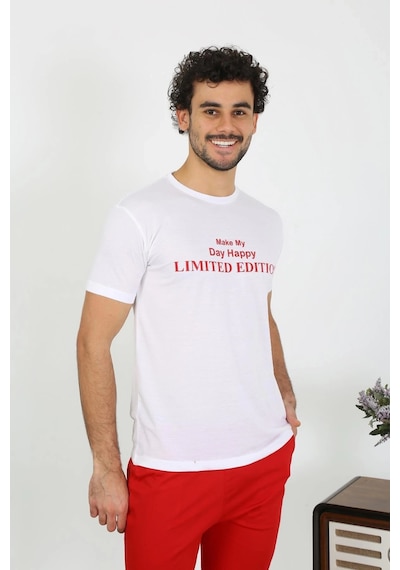 Lenaca Erkek Kısa Kol Penye Beyaz Pijama Takımı Beyaz