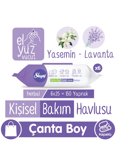 Sleepy Herbal Kişisel Bakım Havlusu Çanta Boy 6x25 150 Yaprak 6 Paket