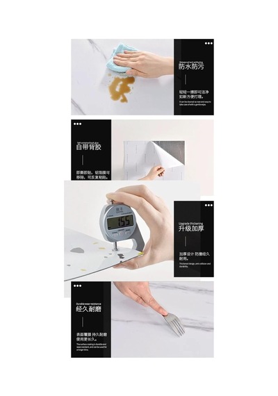 Gri Mermer Desen Yapışkanlı Pvc Duvar Kaplama Mutfak Banyo Sticker 30 60cm 6 Adet 1,08mt2 Diğer