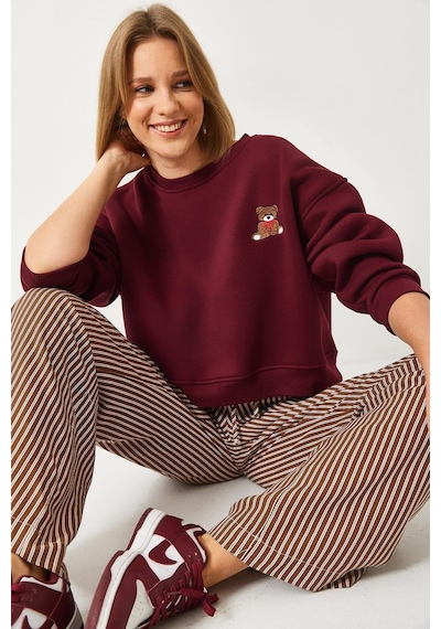 Shade Kadın Üç İplik Şardonlu Ayıcık İşlemeli Sweatshirt 60261160 - Bordo