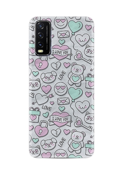 Vivo Y12s Kılıf Resimli Desenli Silikon Platinium Series I Love You 1882