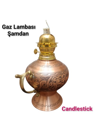Bakır Gaz Lambası Şamdan Antik Bakır Sarı Gaz Lambası Şamdan
