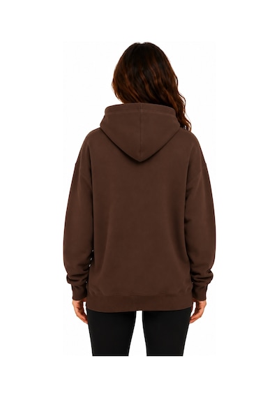 Herkesemoda Xoxo Baskılı Kapüşonlu 2 İplik Şardonlu Sweatshirt Kahverengi