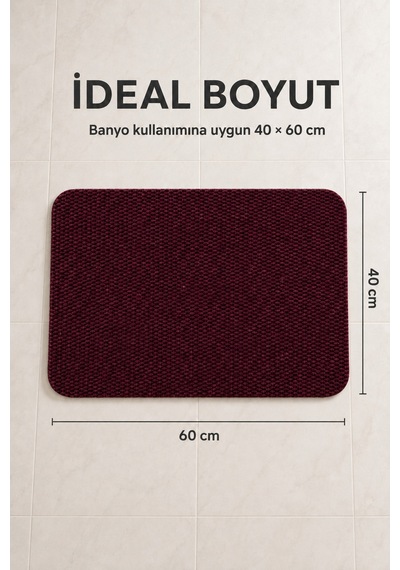 Yıkanabilir Banyo Paspası Kaymaz Taban Su Emici Duş Önü Lavabo Önü Tuvalet Önü Banyo Halısı 40x60 Cm Kırmızı