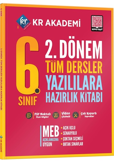 6. Sınıf 2. Dönem Tüm Dersler Yazılılara Hazırlık Kitabı Kr Akademi Yayınları