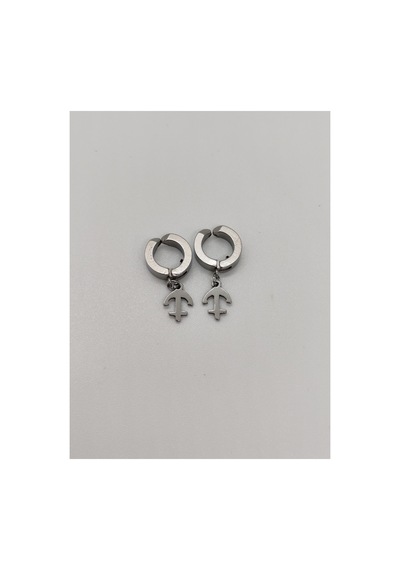 Kıstırmalı Erkek Çelik Küpe Silver Çapalı Gümüş