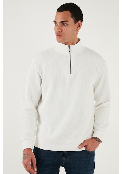 Buratti Pamuklu Regular Fit Yarım Fermuarlı Dik Yaka Erkek Sweat 5905716 Ekru