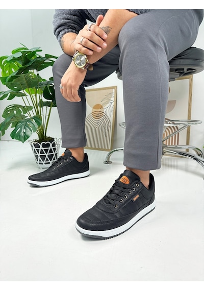 Günlük Erkek Sneaker Bağcıklı Dikişli Hafif Rahat Yürüyüş Spor Ayakkabı 013c Siyah- Beyaz