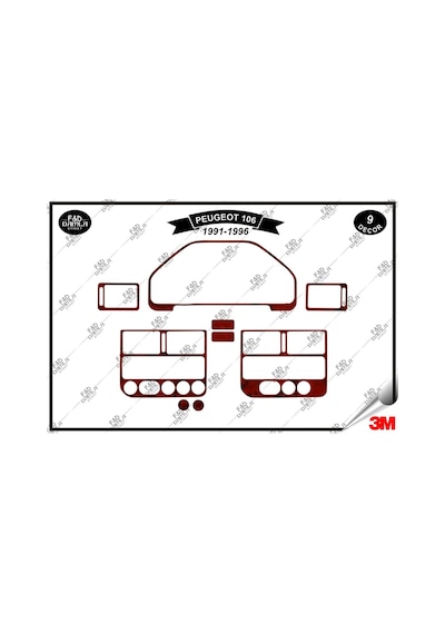 Peugeot 106 1991-1996 Torpido Konsol Trim Göğüs Maun Kaplama Set 9 Parça Maun
