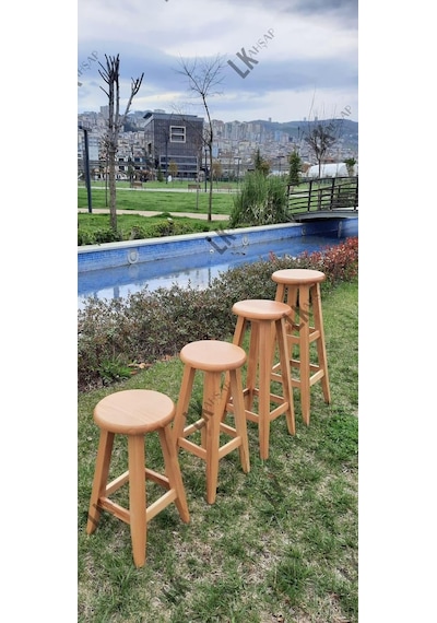 Ayrex Ahşap Bar Taburesi, Ahşap Renk 28-29 Cm Oturum Çapı, 80 Cm Yükseklik, Kayın Ağacı, Vernikli Diğer