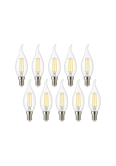 4w E14 Kıvrık Led Mum Ampul 35w Eşdeğer, 3000k Günışığı, 400 Lümen, 220-240v, Şeffaf Cam Filament, 10 Lu Paket