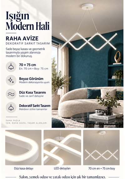 Raha Büyük Modern Ledli Avize 3 Renk Power Ledli Beyaz Yatak Odası Salon Mutfak