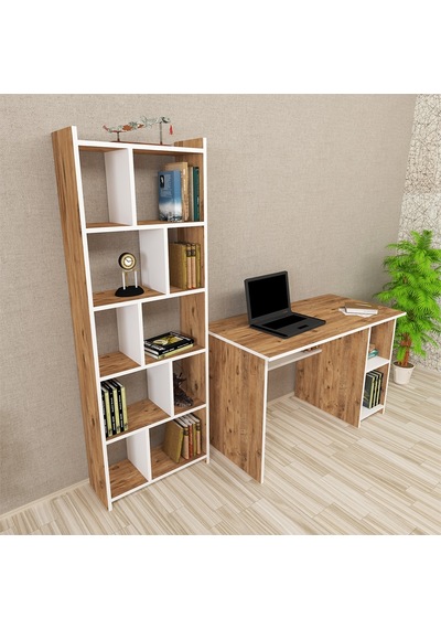 Kalenderdekor1 Kalender Dekor Avel Snow 120 Cm Çalışma Masası Takımı Aves02 Beyaz  -  Meşe