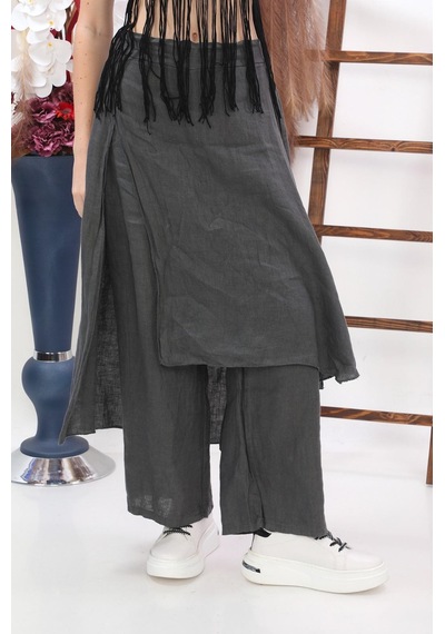 Bohem Stil İtalyan Ham Keten Pantolon Etek-8747 Antrasit