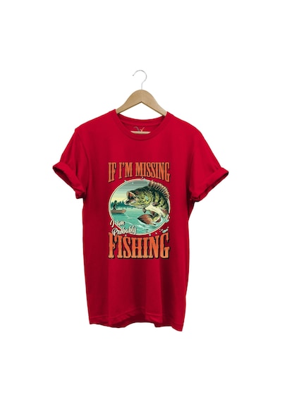 Balıkçı Fishing Vintage Poster Baskılı Regular Fit %100 Pamuk Kırmızı T-shirt Kırmızı