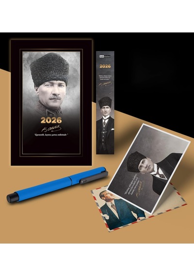 2026 Komutan Atatürk Ajandası Ayraç Kartpostal Kalem - Mavi 103 Ivory