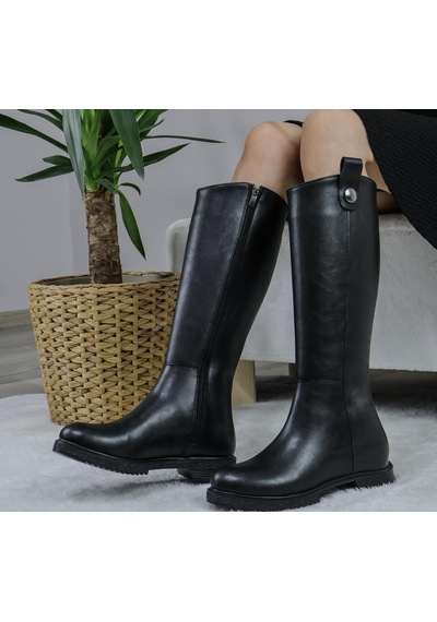 Asmi Shoes Kadın Milano Diz Boyu Çizme Siyah Cilt Siyah