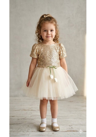 Cocosiss Kız Bebek Crop Tütü Etekli Takım Ccs-2649 Bej