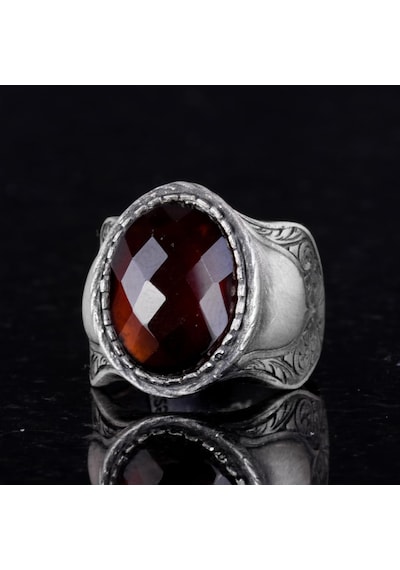 Doğal Taş Yüzük, 925 Ayar Gümüş Yüzük, Garnet Gümüş