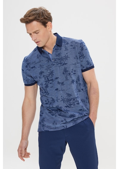 AC&Co / Altınyıldız Classics Erkek Indıgo Slim Fit Dar Kesim %100 Pamuk Desenli Polo Yaka Tişört Indıgo