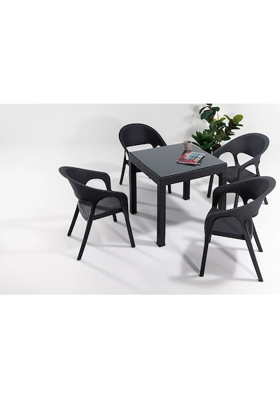 Garden Camlı Masa Takımı 1 Masa + 4 Sandalye Antrasit Bahçe Balkon Teras Antrasit Garden Camlı Masa Takımı 1 Masa + 4 Sandalye Antrasit Bahçe Balkon Teras Antrasit
