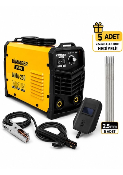 Inventör Dijital Göstergeli Kaynak Makinası 250i Amper 2,5 3 Çubugu Sorunsuz Eritir 5 Elektrot Çubuğu Hediyeli