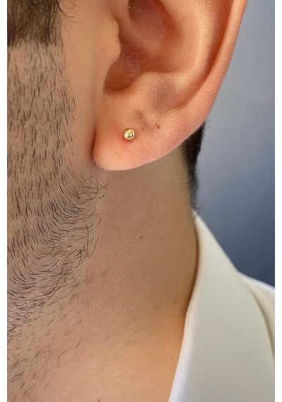 14 Ayar Altın 3 Mm Erkek Tek Küpe Sarı Altın