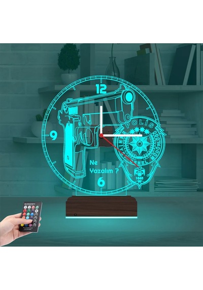 Luvivia Polis Hediye Polis Logolu Kişiye Özel Saatli 3d Lamba - Masa Gece Lambası Şeffaf