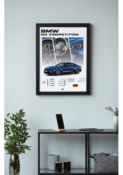 Bmw M4 Competition Ahşap Çerçeveli Poster Tablo M Coupé