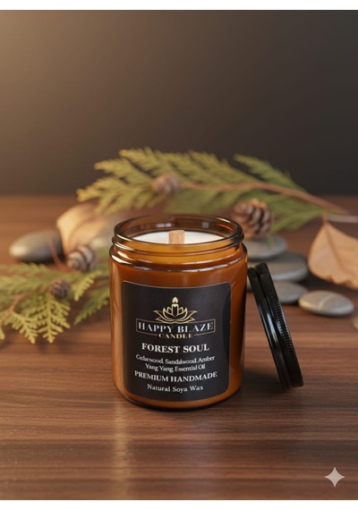 Forest Soul Sedir & Sandal Ağacı Kokulu El Yapımı Soya Mumu Happy Blaze Candle Amber