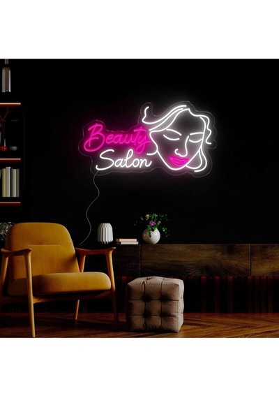 Beauty Salon Yazılı Ve Şekilli Neon Tabela Pembe