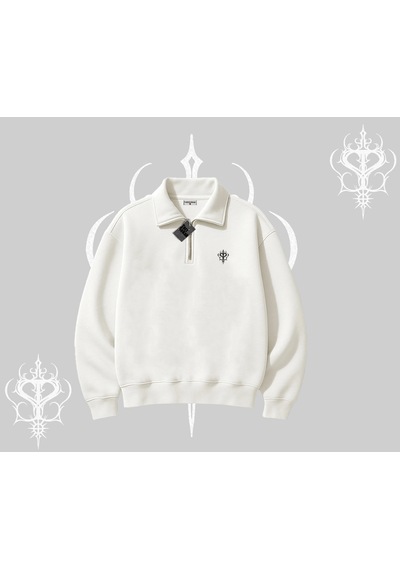 Startmore Beyaz Yarım Fermuarlı Sweatshirt Özel Logolu Beyaz