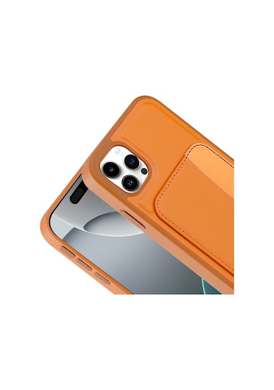 Apple Uyumlu iPhone 11 Kılıf Kartlıklı Kamera Yükseltili Silikon Celikaksesuar Turuncu