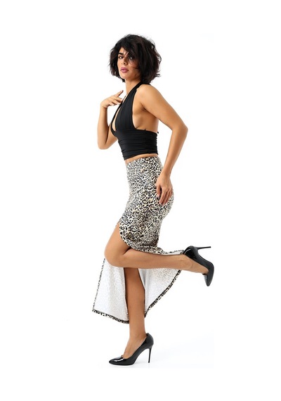 Gugus Kadın Derin Yırtmaçlı Dijital Baskılı Etek Maxi Boy 92 Cm Win-leopar