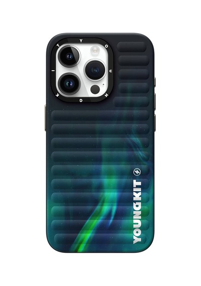 Apple Uyumlu iPhone 15 Pro Max Kılıf Kuzey Işıkları Desenli Youngkit Aurora Serisi Yeşil