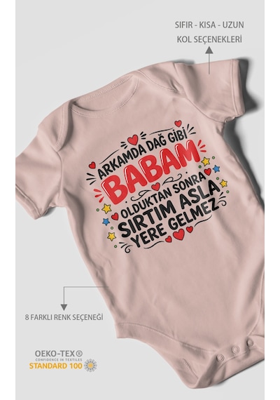 Morivokids Babaya Özel Kısa Kollu Bebek Body %100 Pamuk Zbn286-kk Pastel Pembe