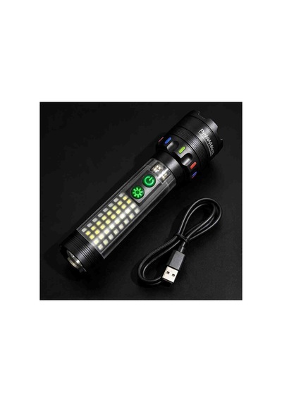 Prokama Pk W801 Çok Fonksiyonlu Şarjlı Led El Feneri Güçlü Ön Işık Yan Led Aydınlatma Usb Çok Renkli