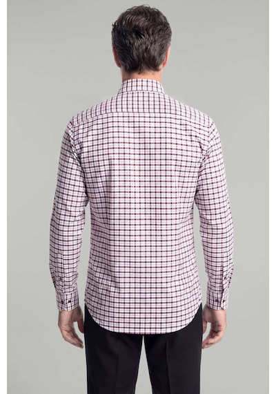 Bisse Modern Fit Paşa Yaka Düğmeli Ekose Kışlık Pamuk Bordo Erkek Gömlek Gmeks0122300213 D25