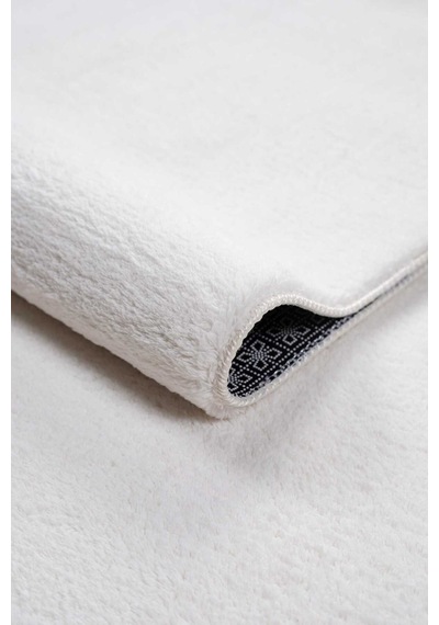 Vl Comfort Düz Saçaklı Peluş Halı Ekru Düz Düz Saçaklı