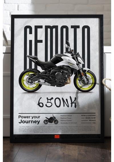 Cfmoto 650 Nk Siyah Ahşap Çerçeveli Poster, Dekoratif Motosiklet Duvar Tablosu