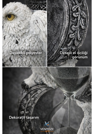 Dekoratif Baykuş Kum Saati Biblo Antik Tasarım Masa Üstü Aksesuar Ofis Ev Hediyesi -