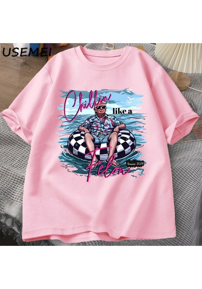 Flood Of Style Chillin Gibi Bir Suçlu T Shirt Erkek Kadın Komik Trump T-shirt Yaz Tee Unisex O Boyun Pa Pembe