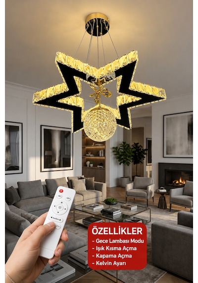 Yıldız Kristal Taşlı Modern Sarkıt Led Avize Çok Renkli