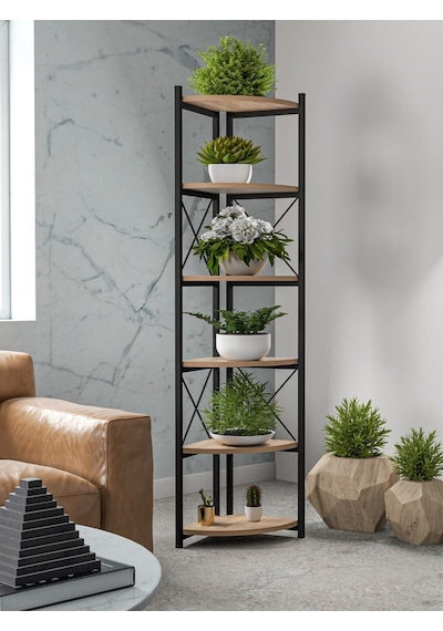 Çiçeklik Kitaplık 6 Raflı Ceviz Atlantik Çam