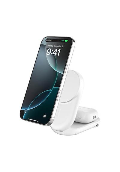 Belkin Wız039kqwh Ultracharge 2-in-1 Katlanabilir Qi2 25w Magsafe Uyumlu Kablosuz Şarj Standı - Beyaz