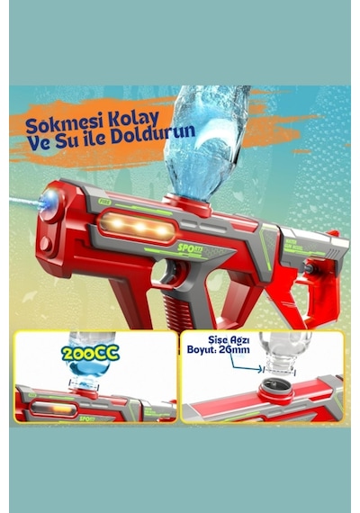 Elektrikli Otomatik Atış Yapan Işıklı Su Tabancası 2ın1 5-7 Metre Atış 23 Cm